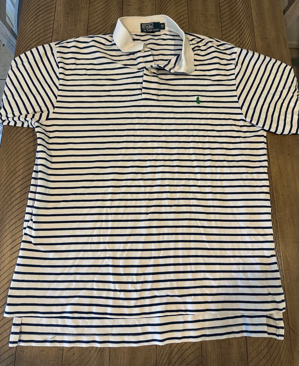 Polo Ralph Lauren Mens XLT Tall White Navy Striped SS Polo Shirt Cotton